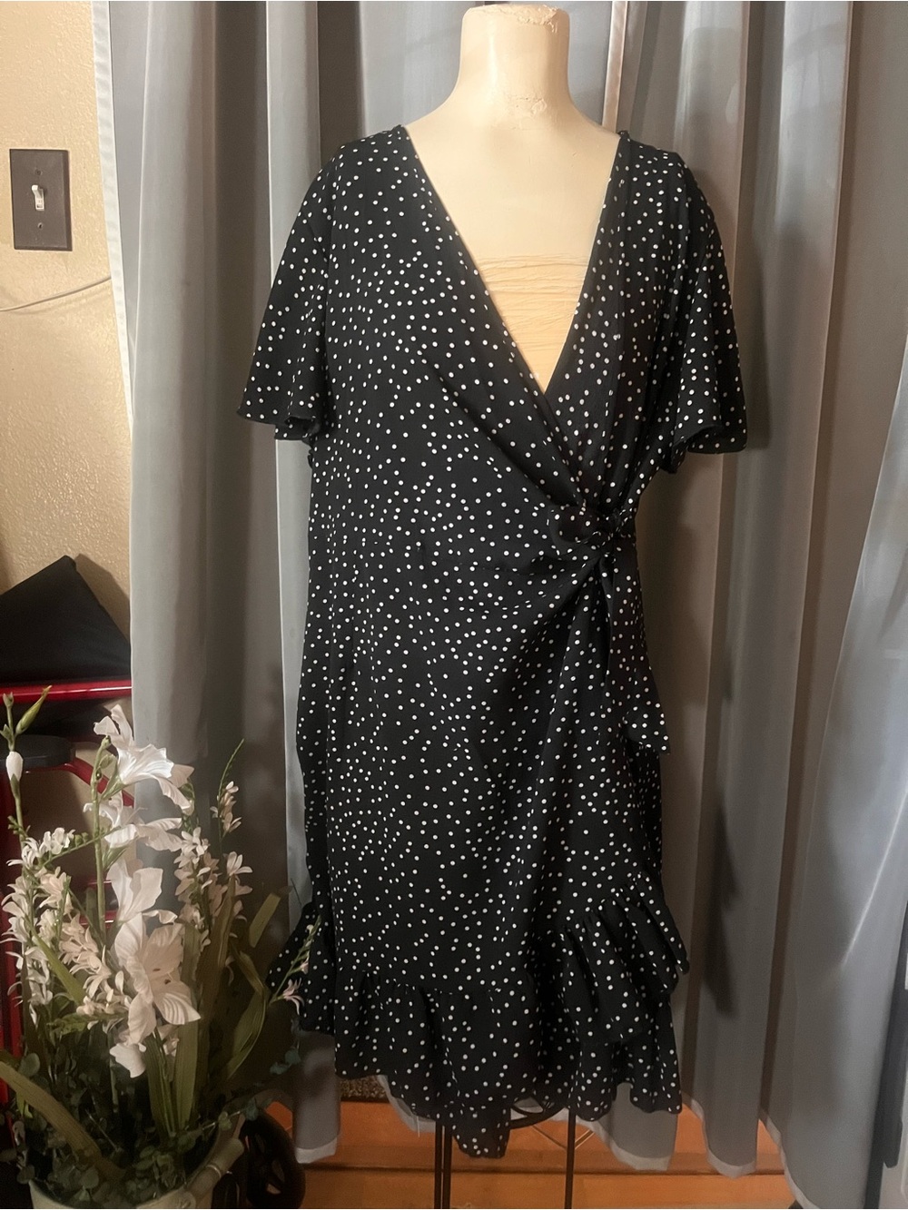 Amazon Black and White Polka Dot Wrap Dress